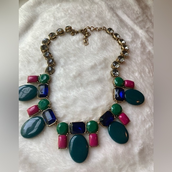 J. Crew Collectible Green Pink Blue Statement Necklace - Picture 4 of 8